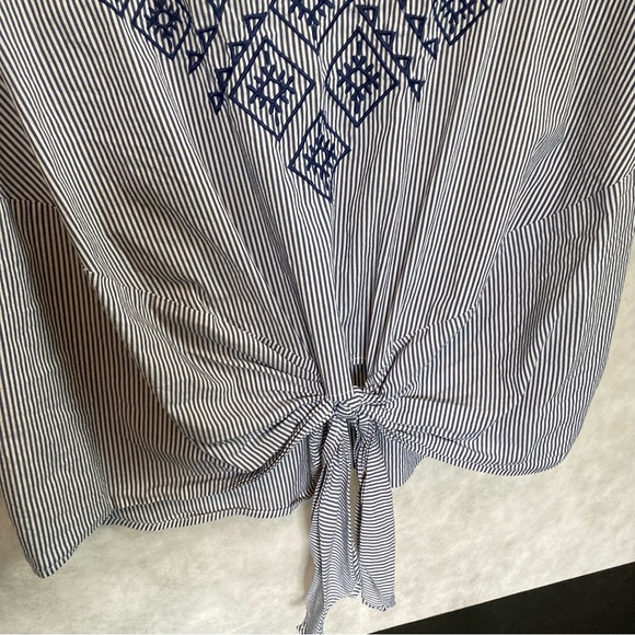 Lane Bryant Blue White Stripe Nautical Floral Embroidery Waist Women's 14 16 - Picture 8 of 16